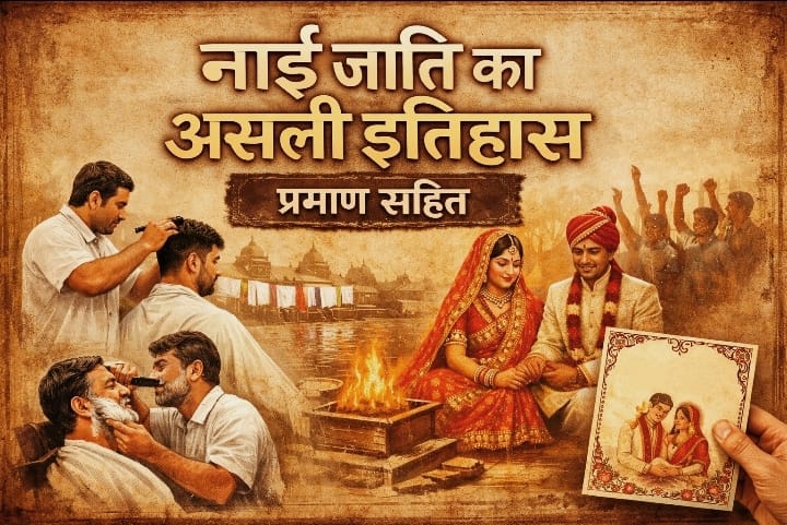 “नाई जाति का असली इतिहास – हजामत, विवाह संवाद और सामाजिक भूमिका की प्रतीकात्मक छवि”