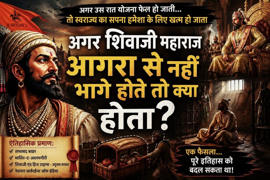 Shivaji Maharaj escaping from Agra fort 1666 historical illustration