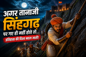Tanaji Malusare climbing Sinhagad fort at night with Maratha warriors historical battle scene