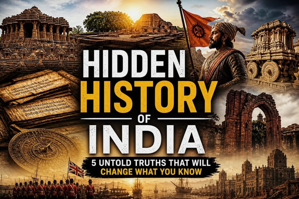 Hidden history of India ancient and modern contrast illustration