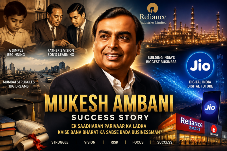 Mukesh Ambani Success Story in Hindi – साधारण परिवार से भारत के सबसे बड़े बिजनेसमैन बनने तक की प्रेरणादायक यात्रा