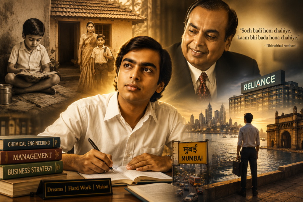 Mukesh Ambani Success Story in Hindi – बचपन, शिक्षा, धीरूभाई अंबानी से मिली सीख और रिलायंस की शुरुआत की प्रेरणादायक कहानी