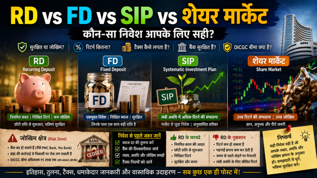 बैंक RD (Recurring Deposit) में निवेश, ब्याज दरें, सुरक्षित बचत और रिटर्न की जानकारी